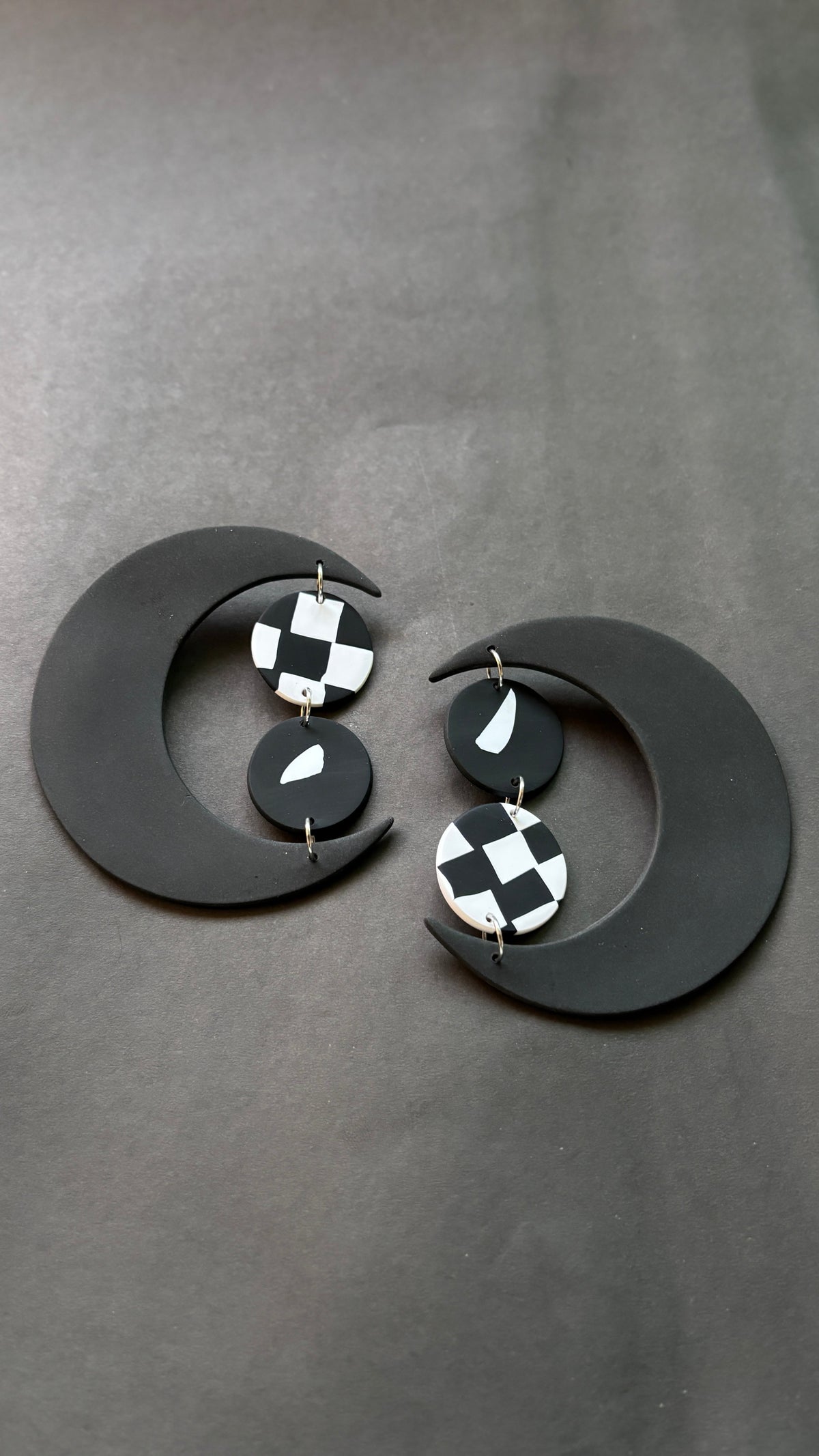 Contemporary Moon - White and Black - CiceroniEarringsColoured Ears