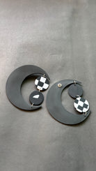 Contemporary Moon - White and Black - CiceroniEarringsColoured Ears