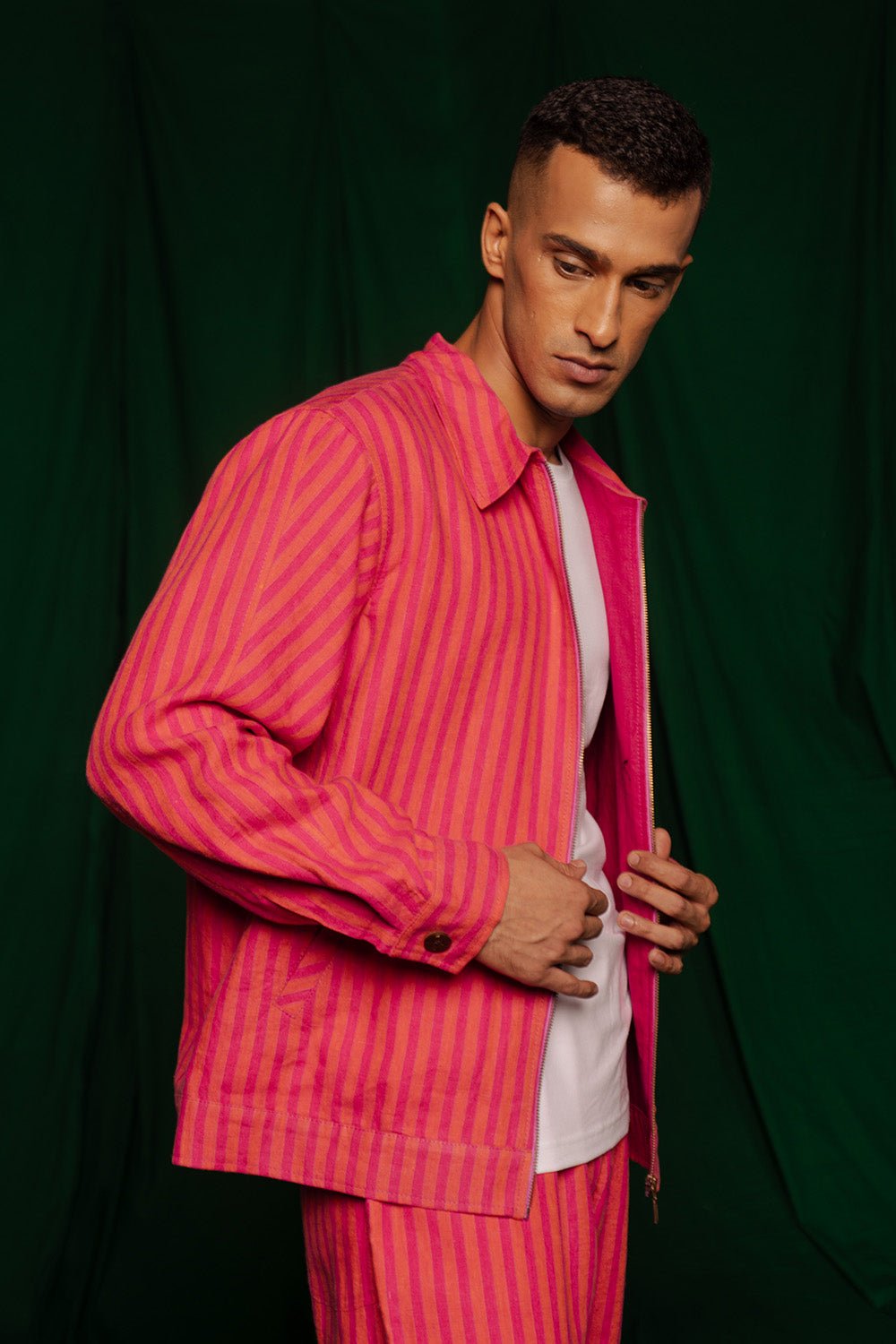 Coral Linen Bomber Jacket - CiceroniJacketsSaphed