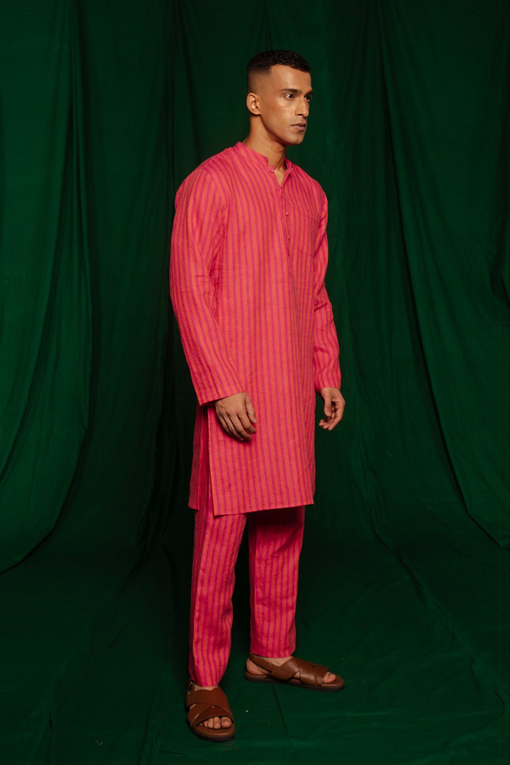 Coral Linen Men's Kurta Set - CiceroniKurta Set, Festive WearSaphed