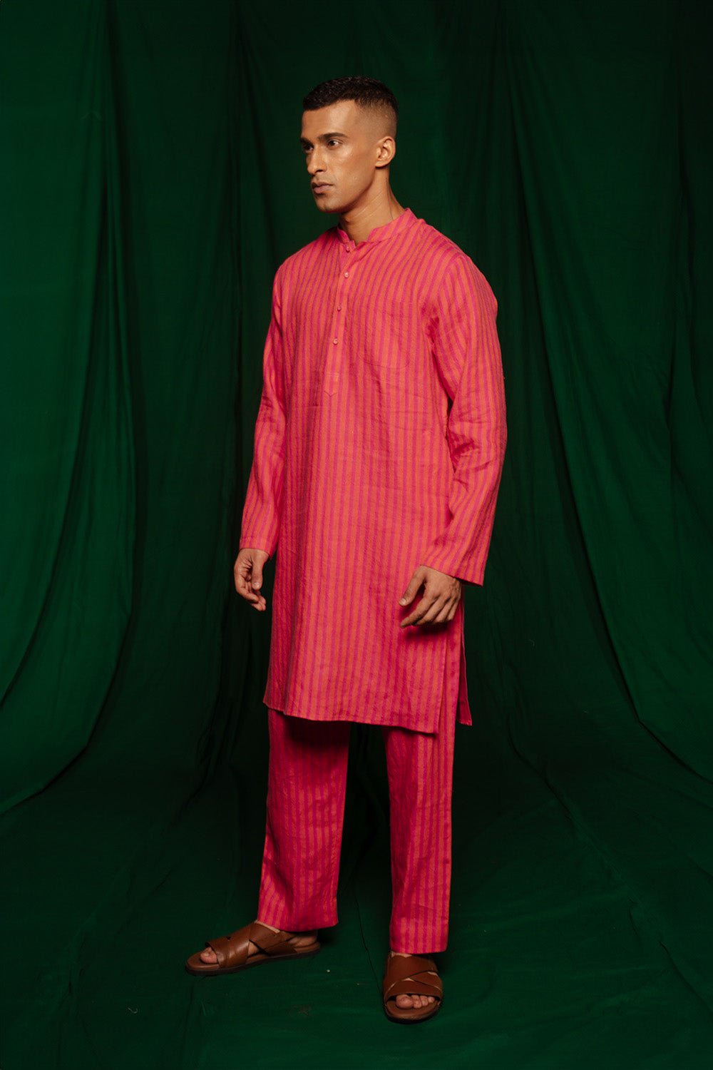 Coral Linen Men's Kurta Set - CiceroniKurta Set, Festive WearSaphed