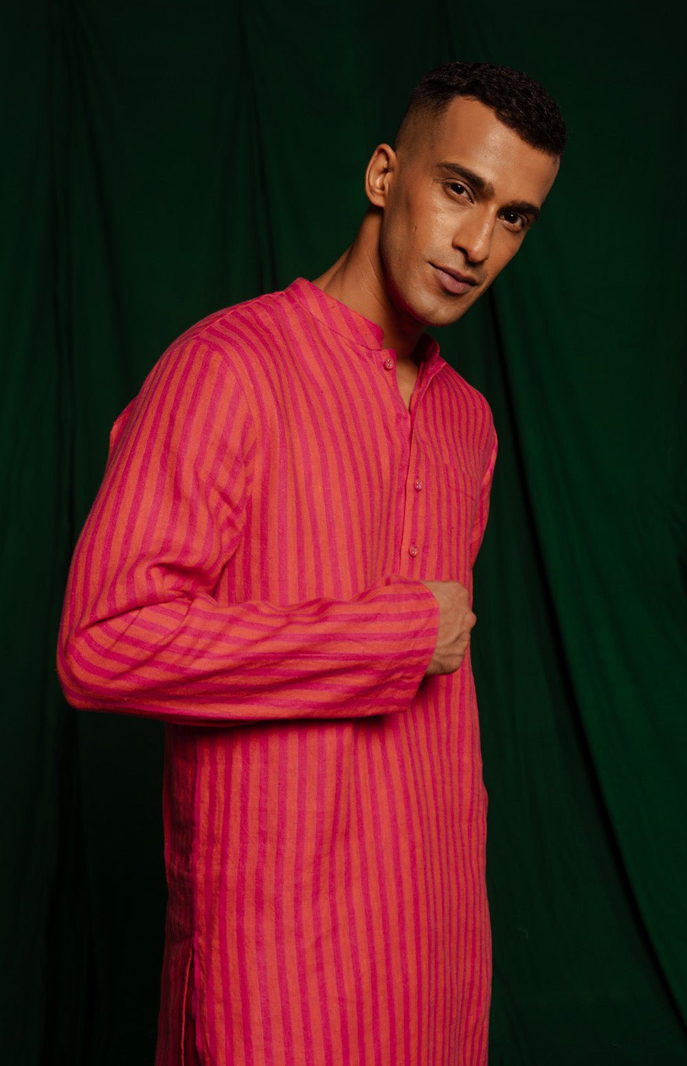 Coral Linen Men's Kurta - CiceroniKurta, Festive WearSaphed