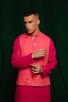 Coral Linen Nehru Jacket - CiceroniJacketsSaphed