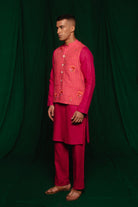 Coral Linen Nehru Jacket - CiceroniJacketsSaphed