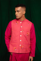 Coral Linen Nehru Jacket - CiceroniJacketsSaphed