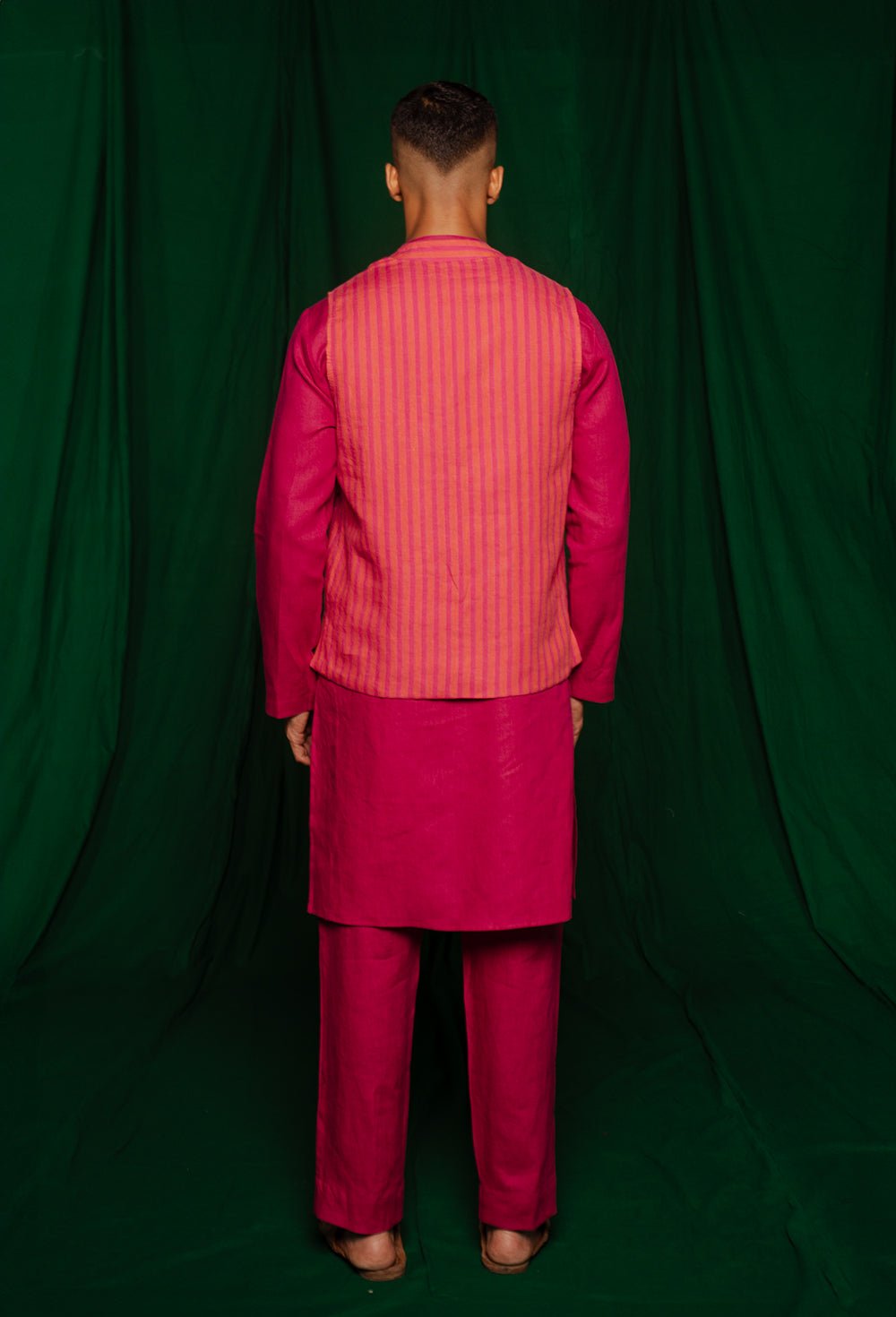 Coral Linen Nehru Jacket - CiceroniJacketsSaphed