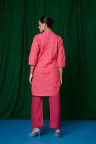 Coral Linen Panelled Kurta Set - CiceroniKurta Set, Everyday WearSaphed