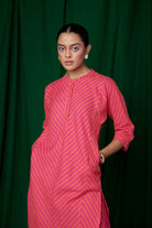 Coral Linen Panelled Kurta Set - CiceroniKurta Set, Everyday WearSaphed