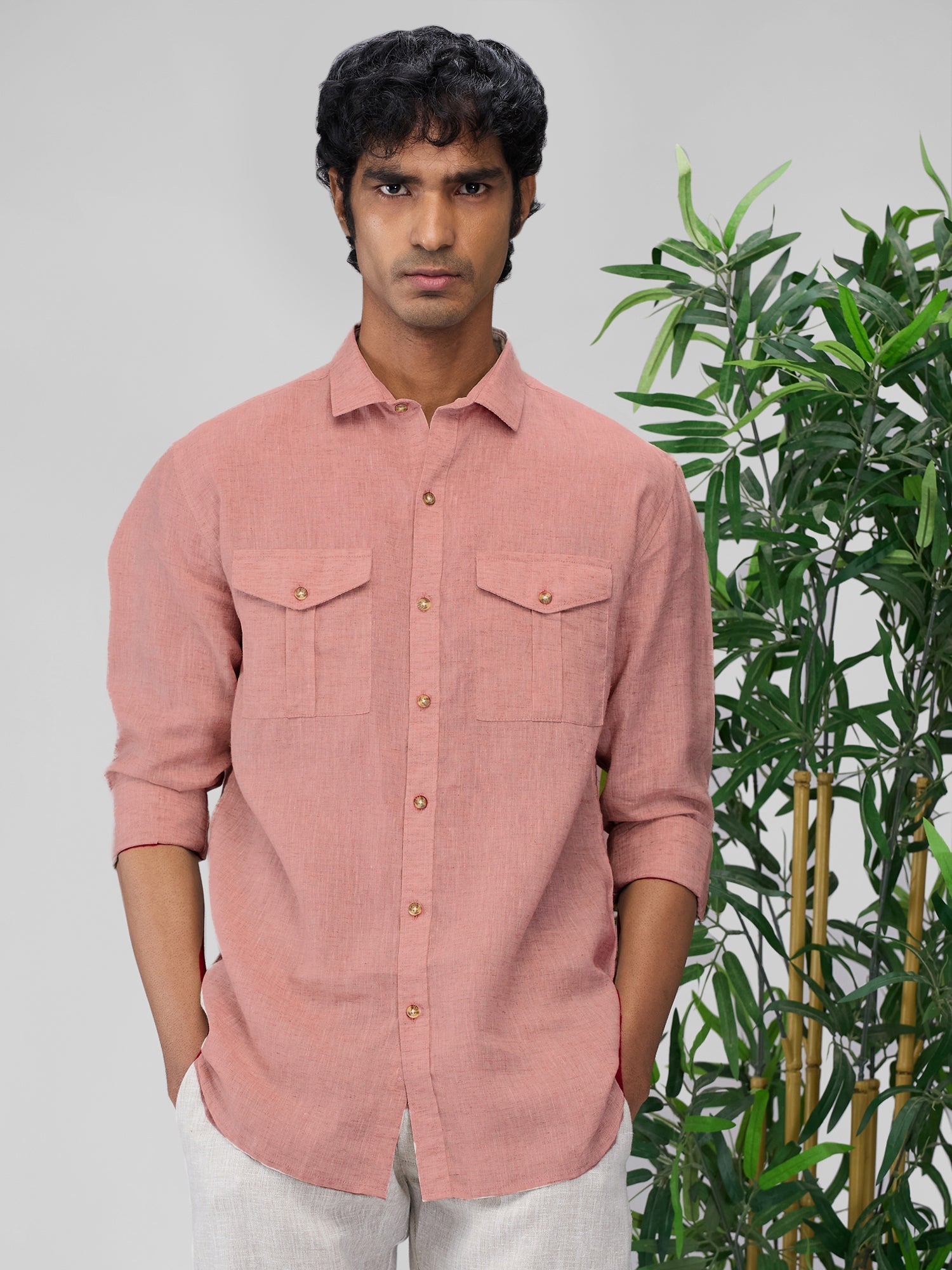 Coral Peach 100% Linen Safari Shirt - CiceroniMen Shirtsbhrāta