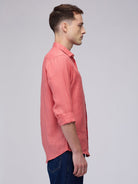 Coral Red 100% Linen Stripes Shirt - CiceroniMen Shirtsbhrāta