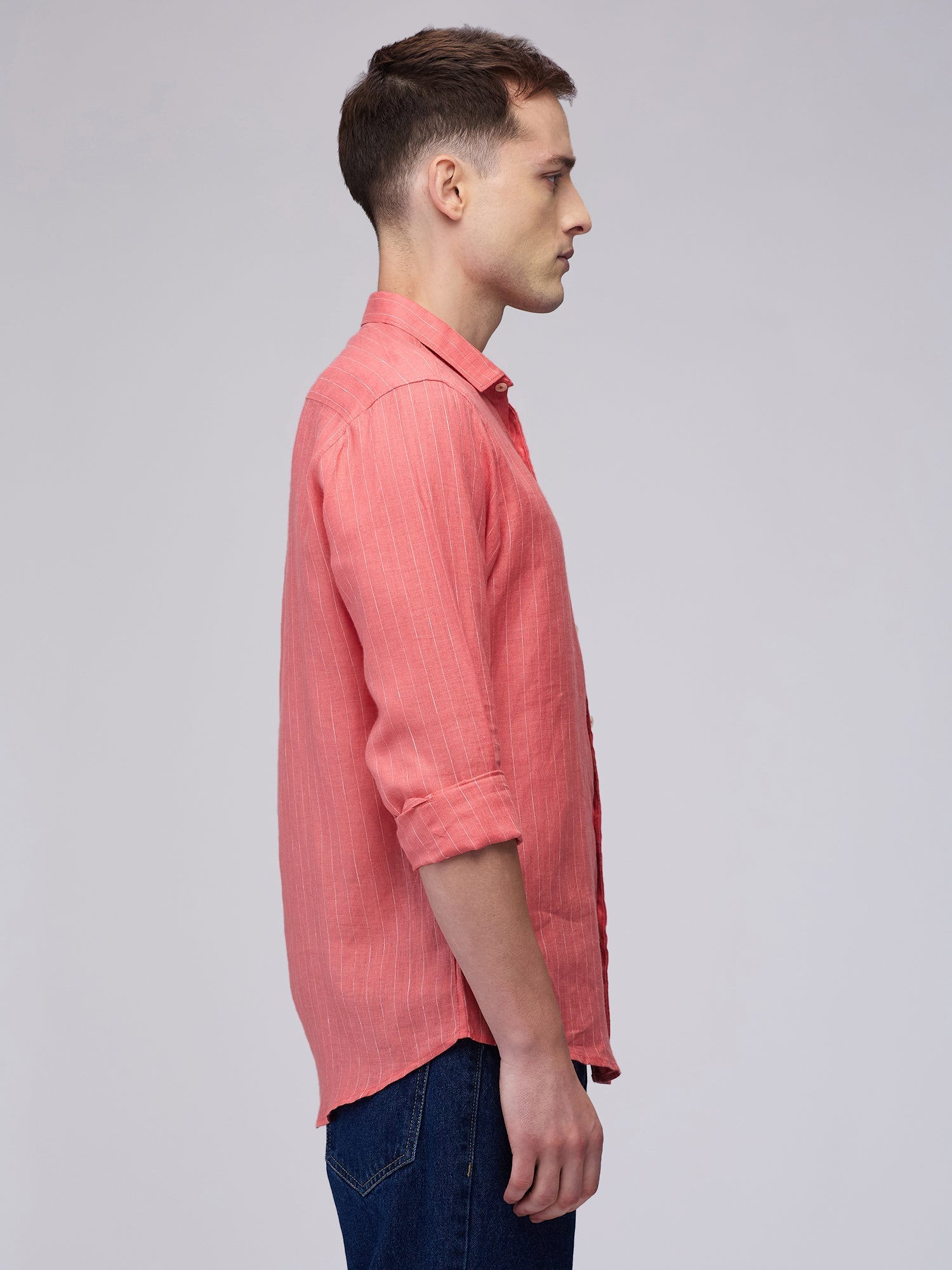 Coral Red 100% Linen Stripes Shirt - CiceroniMen Shirtsbhrāta