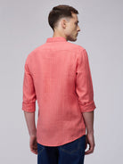 Coral Red 100% Linen Stripes Shirt - CiceroniMen Shirtsbhrāta