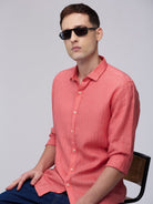 Coral Red 100% Linen Stripes Shirt - CiceroniMen Shirtsbhrāta