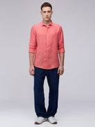 Coral Red 100% Linen Stripes Shirt - CiceroniMen Shirtsbhrāta