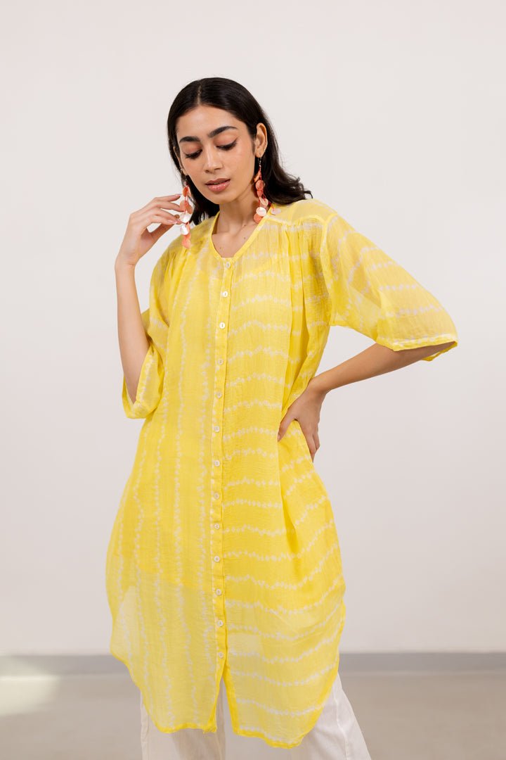 Corn Yellow Bandhej Tunic with White Pants - CiceroniKurta Set, Everyday WearSilai Studio