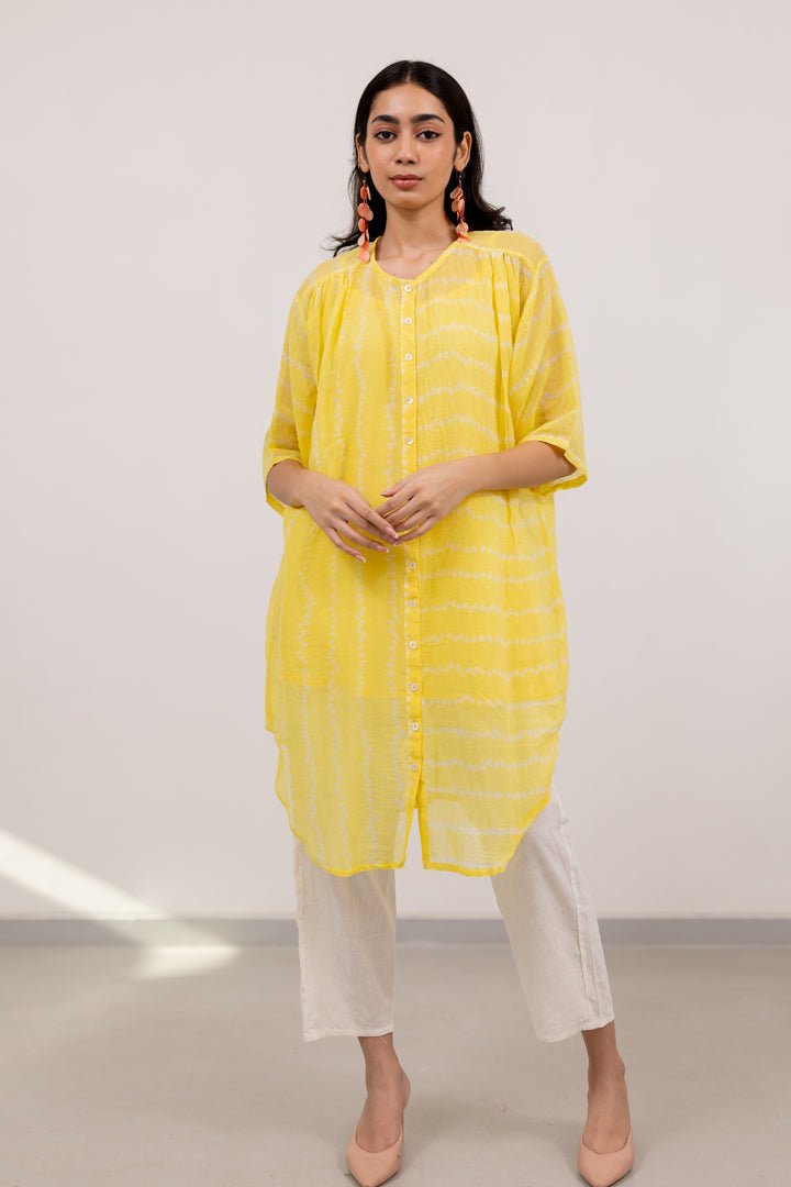 Corn Yellow Bandhej Tunic with White Pants - CiceroniKurta Set, Everyday WearSilai Studio