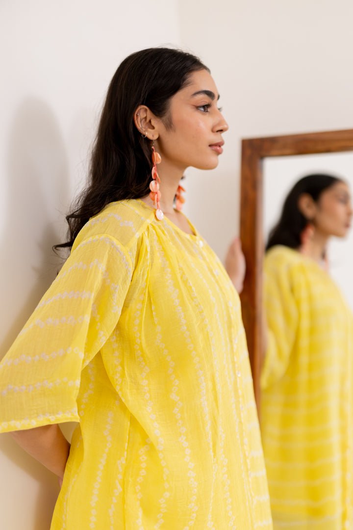 Corn Yellow Bandhej Tunic with White Pants - CiceroniKurta Set, Everyday WearSilai Studio