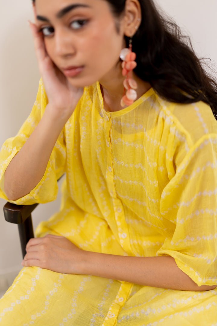 Corn Yellow Bandhej Tunic with White Pants - CiceroniKurta Set, Everyday WearSilai Studio