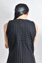 Cotton Striped Sleeveless A - line Dress with Back Patch - Black - CiceroniDressesHiranya