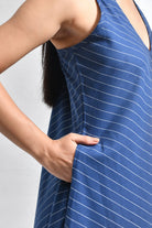 Cotton Stripes Back - Twist Dress - Navy Blue - CiceroniDressesHiranya