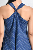 Cotton Stripes Back - Twist Dress - Navy Blue - CiceroniDressesHiranya