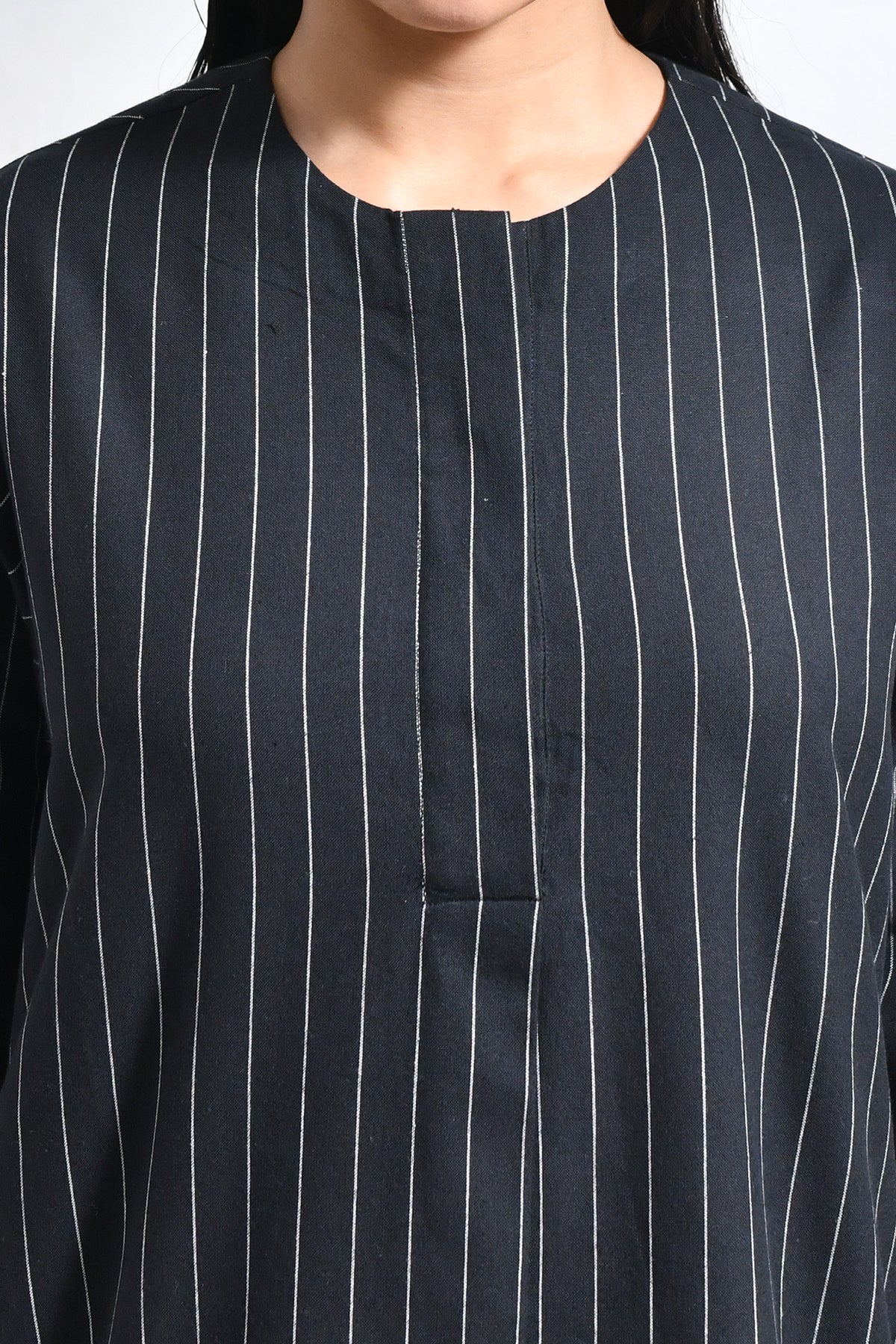 Cotton Stripes Box Pleat Co - ord (Set of 2) - Black - CiceroniKurta Set, Everyday WearHiranya