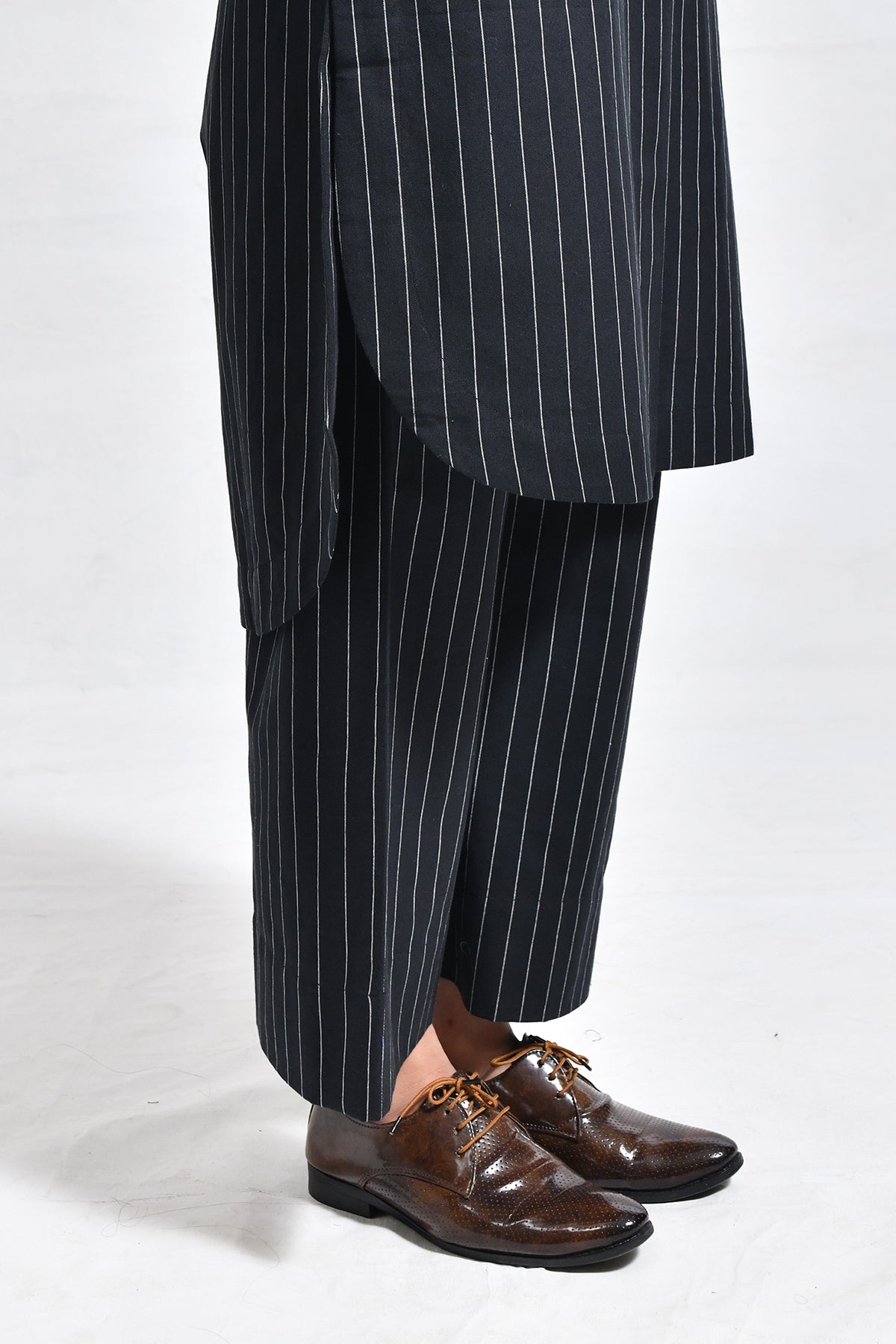 Cotton Stripes Box Pleat Co - ord (Set of 2) - Black - CiceroniKurta Set, Everyday WearHiranya