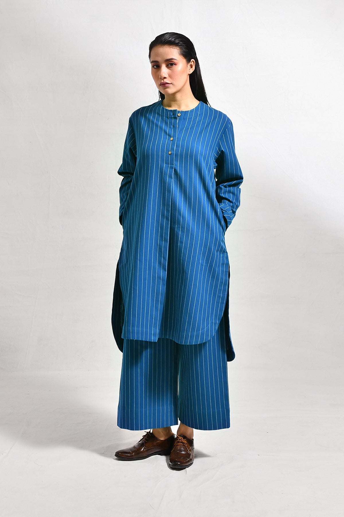 Cotton Stripes Box Pleat Co - ord (Set of 2) - CiceroniKurta Set, Everyday WearHiranya