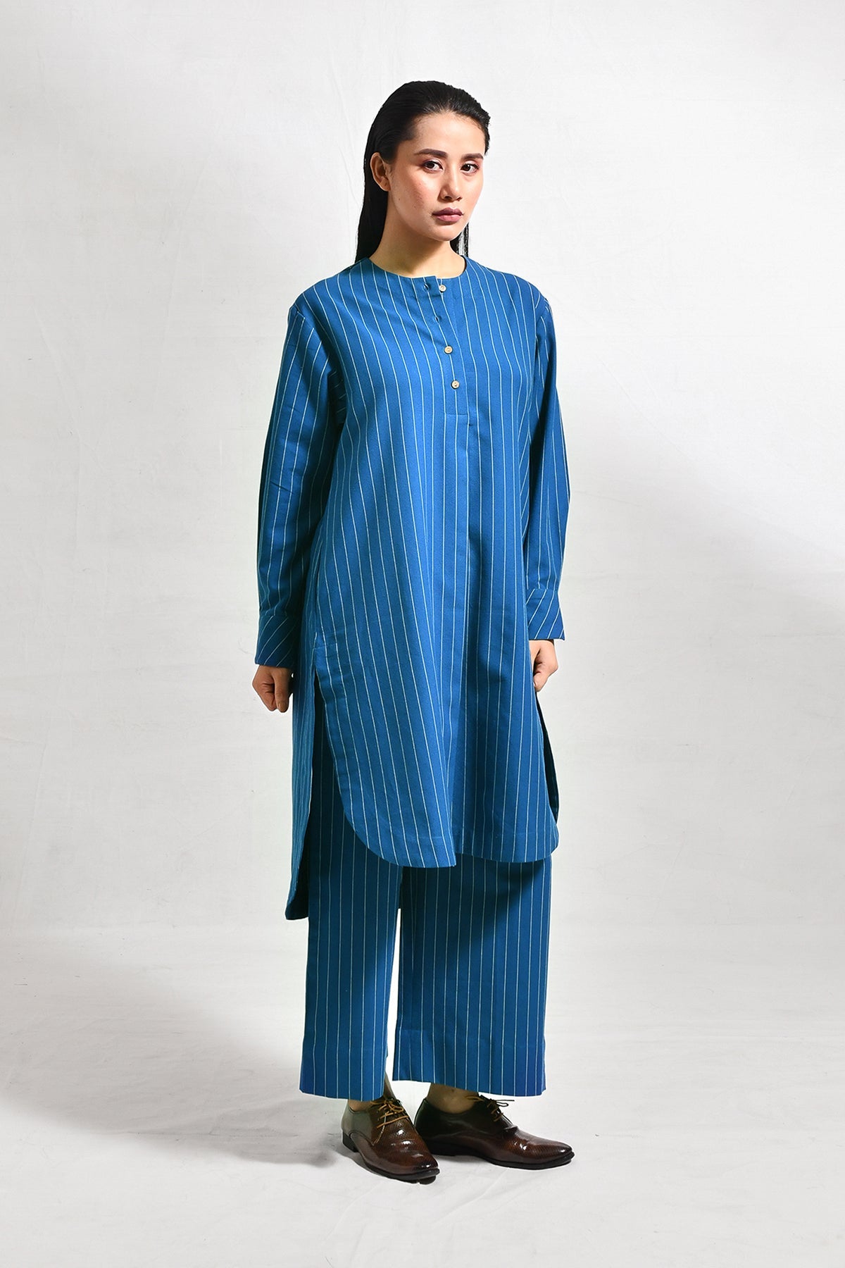 Cotton Stripes Box Pleat Co - ord (Set of 2) - CiceroniKurta Set, Everyday WearHiranya