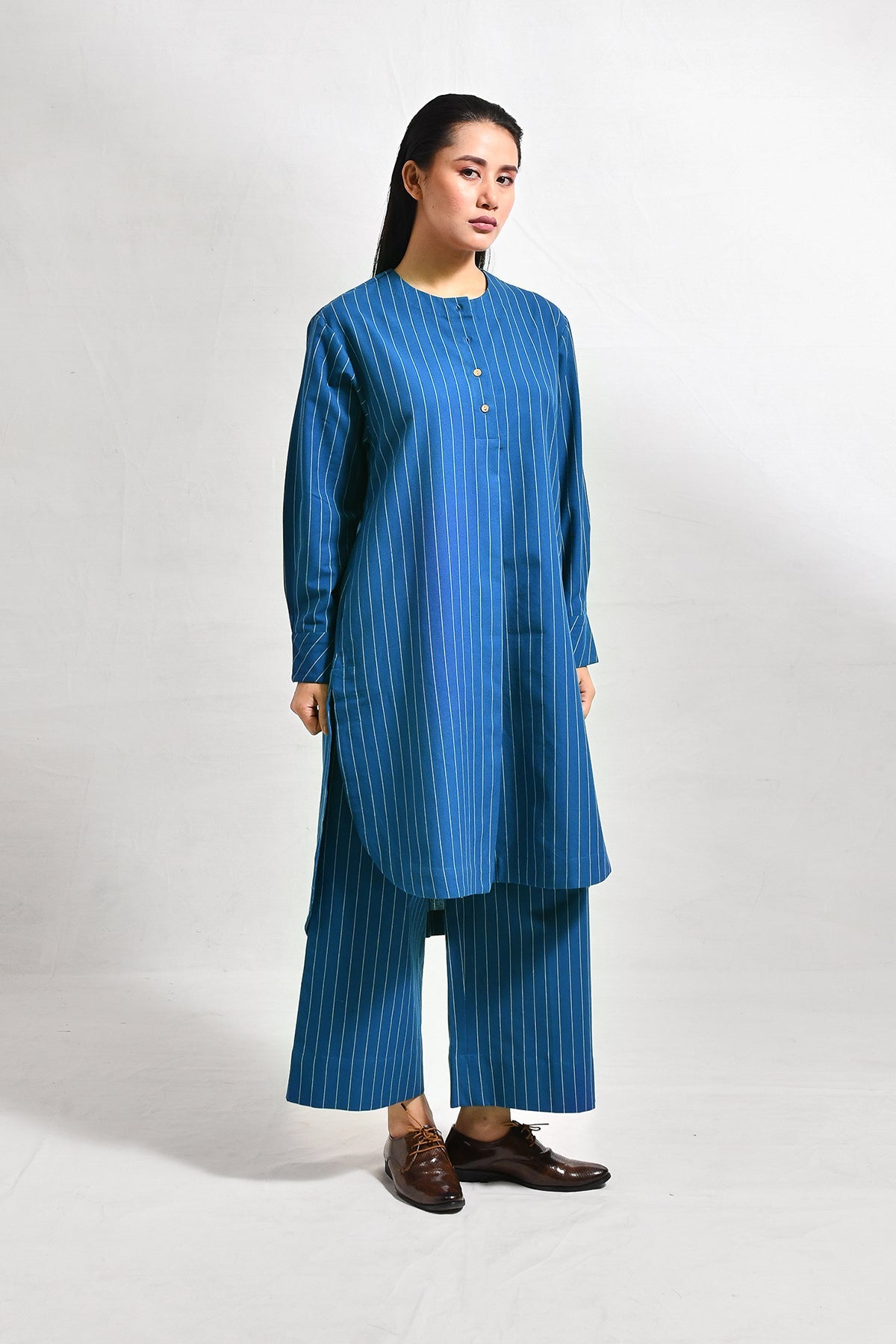 Cotton Stripes Box Pleat Co - ord (Set of 2) - CiceroniKurta Set, Everyday WearHiranya