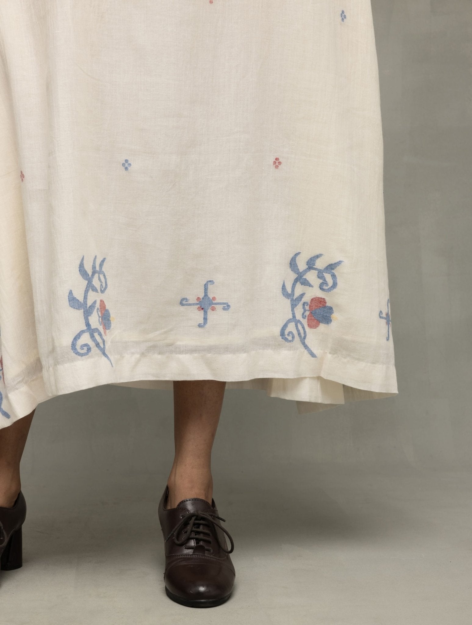 Cream Bela Buta Pure Cotton Jamdani Dress - CiceroniDressesSutra Art of Clothing