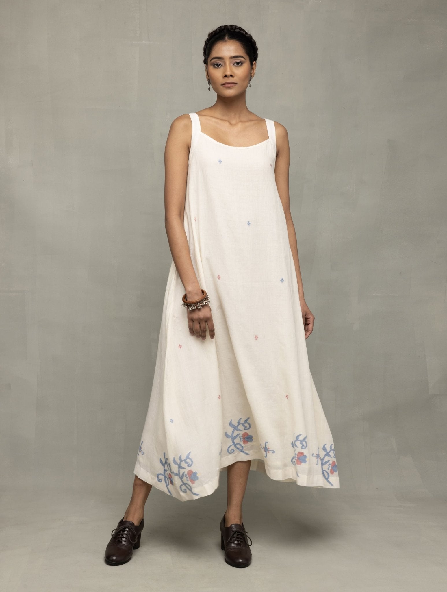 Cream Bela Buta Pure Cotton Jamdani Dress - CiceroniDressesSutra Art of Clothing