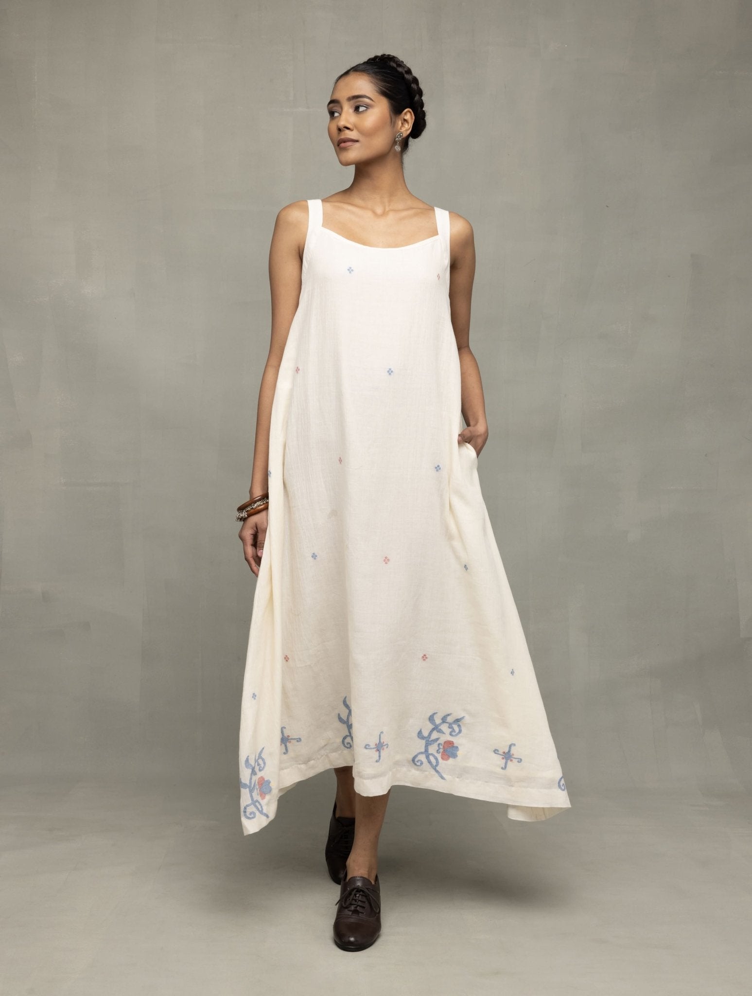 Cream Bela Buta Pure Cotton Jamdani Dress - CiceroniDressesSutra Art of Clothing