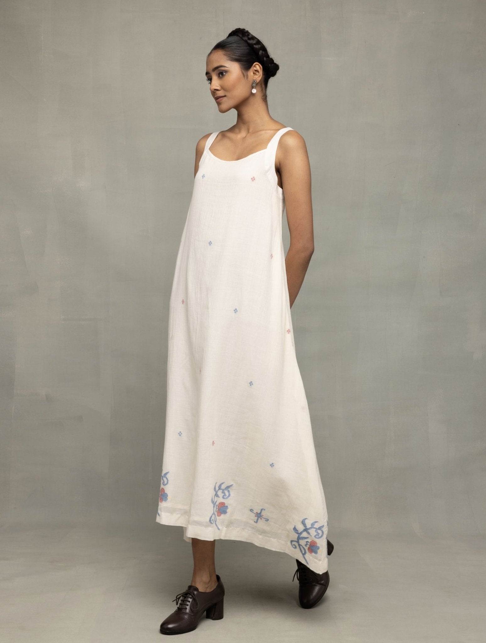 Cream Bela Buta Pure Cotton Jamdani Dress - CiceroniDressesSutra Art of Clothing