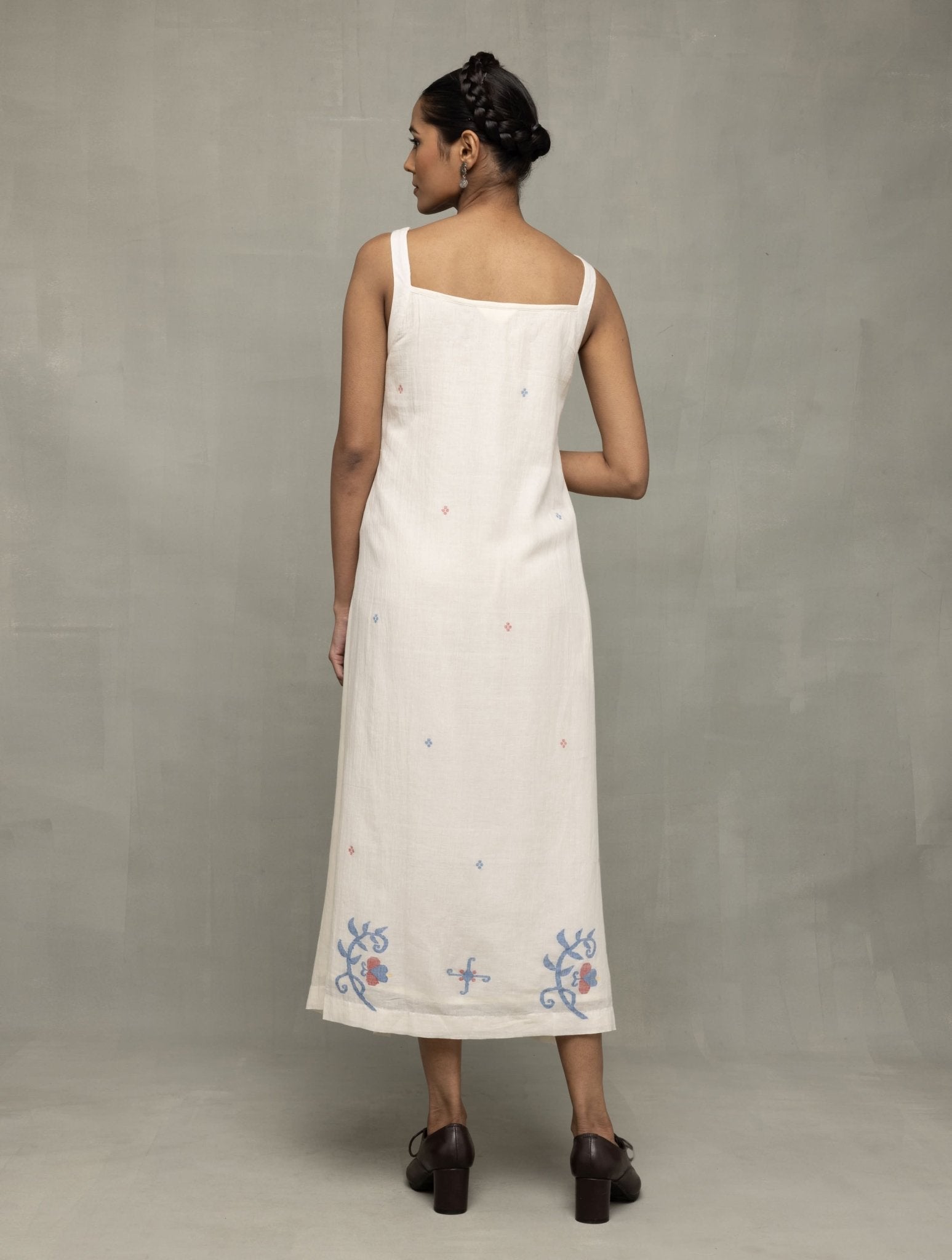 Cream Bela Buta Pure Cotton Jamdani Dress - CiceroniDressesSutra Art of Clothing