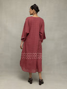 Crimson Checkered Jamdani Kaftan Dress - CiceroniDressesSutra Art of Clothing
