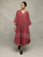 Crimson Checkered Jamdani Kaftan Dress - CiceroniDressesSutra Art of Clothing