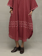 Crimson Checkered Jamdani Kaftan Dress - CiceroniDressesSutra Art of Clothing