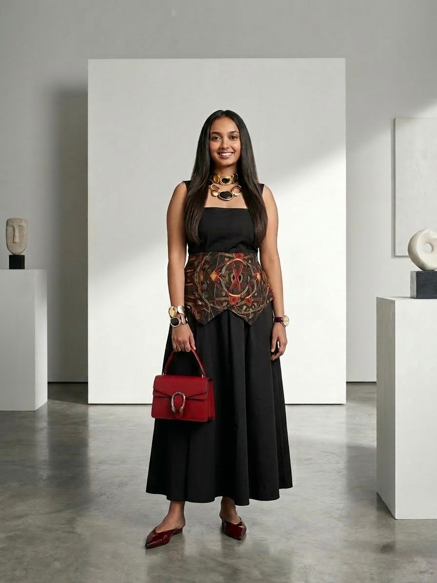 Crimson Echo Corset Belt with Dress - CiceroniDressArtbeats by Keerthana