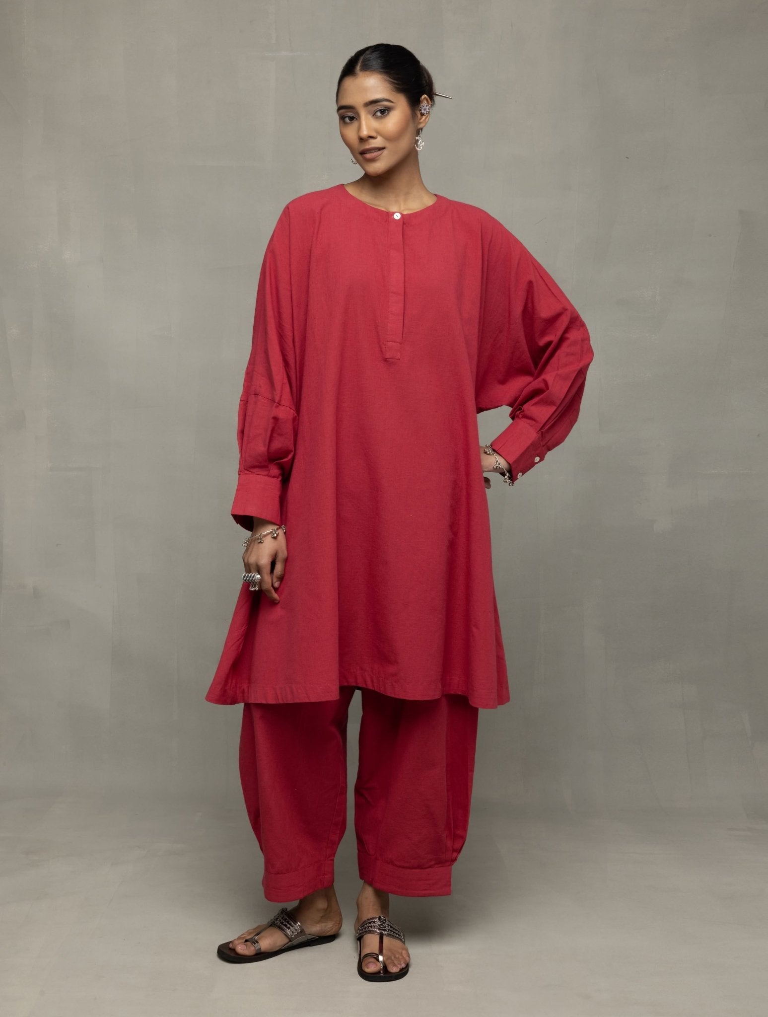 Crimson Pink Kala Cotton Oversized Co - ord Set - CiceroniKurta Set, Everyday WearSutra Art of Clothing