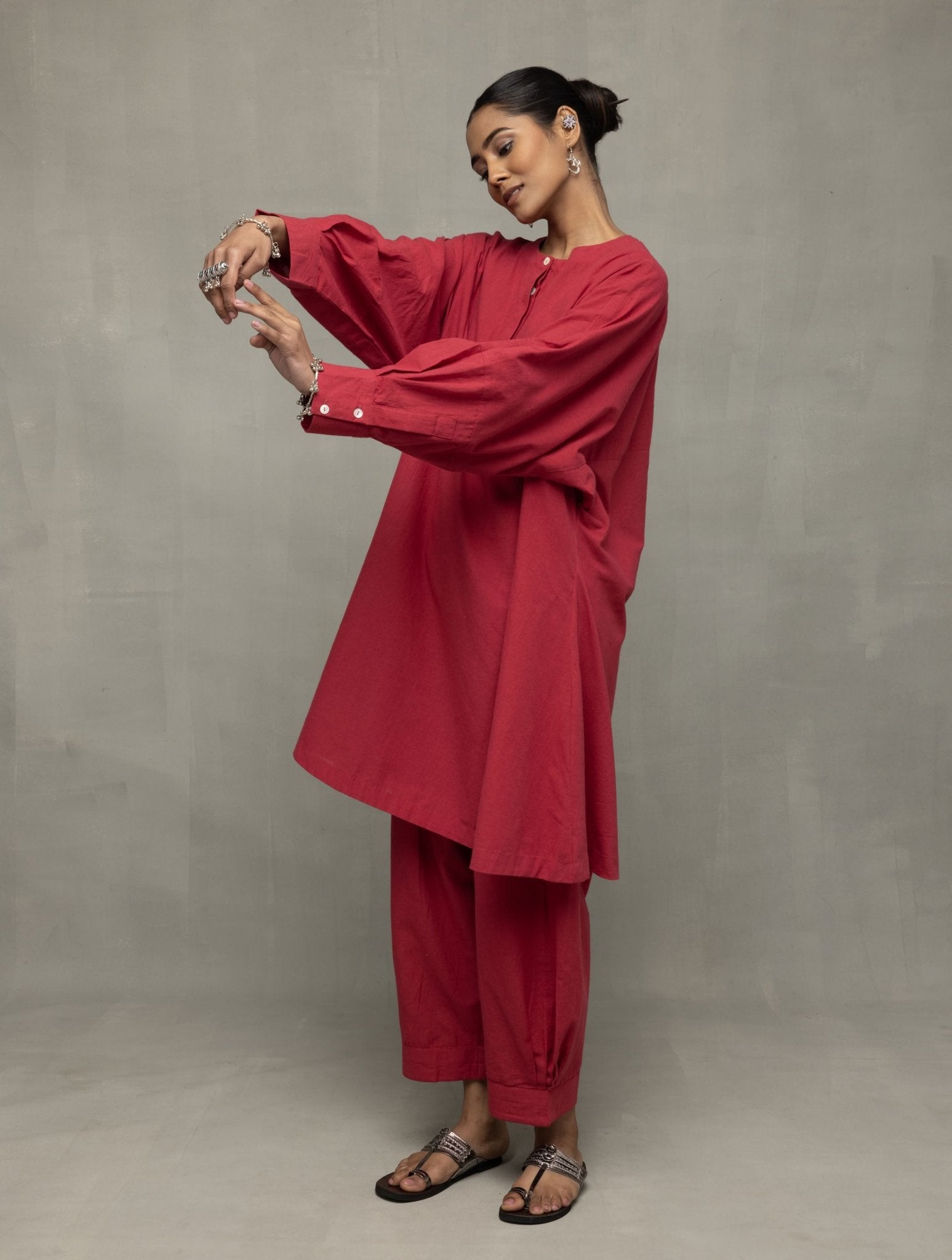 Crimson Pink Kala Cotton Oversized Co - ord Set - CiceroniKurta Set, Everyday WearSutra Art of Clothing