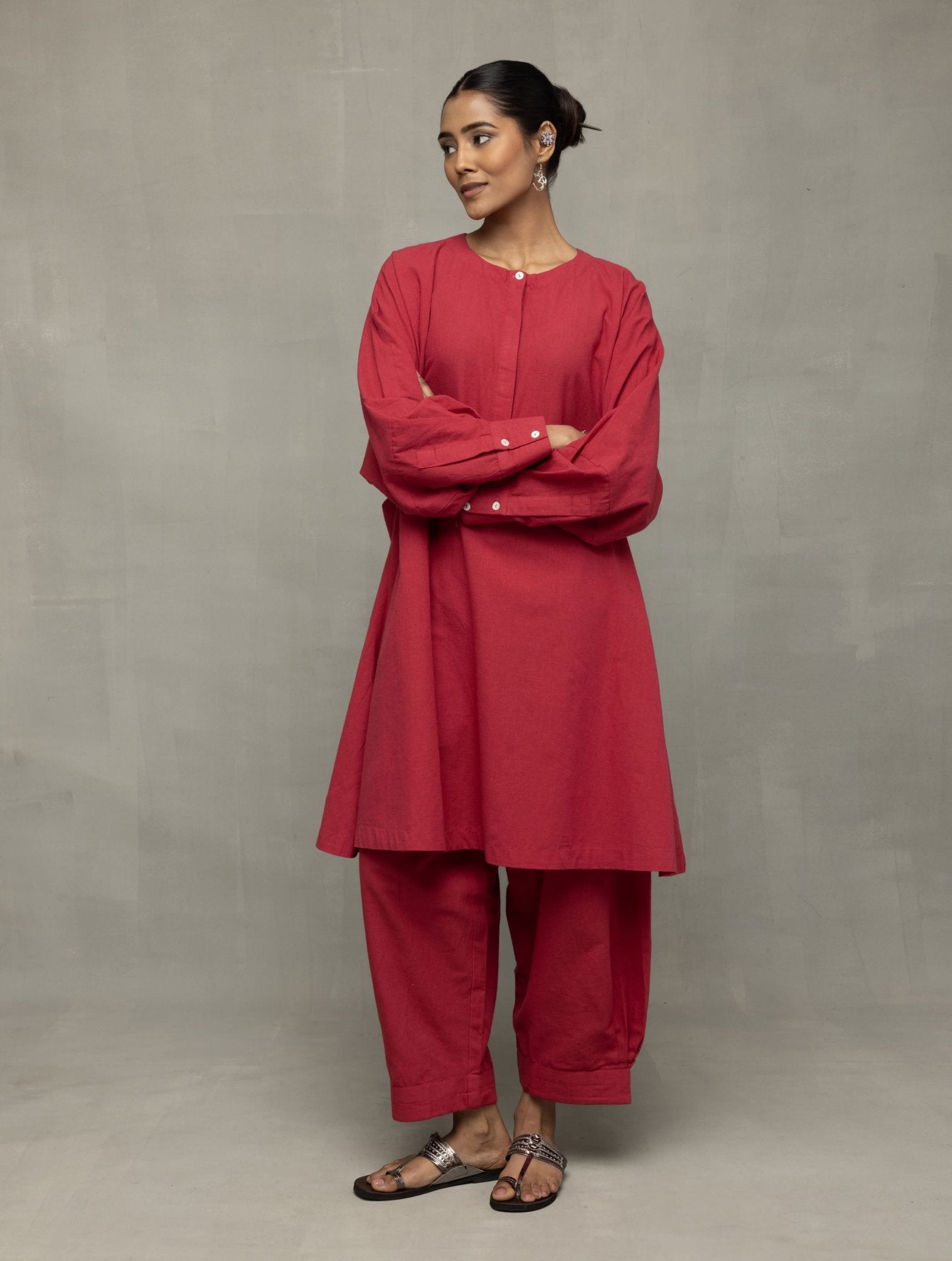 Crimson Pink Kala Cotton Oversized Co - ord Set - CiceroniKurta Set, Everyday WearSutra Art of Clothing