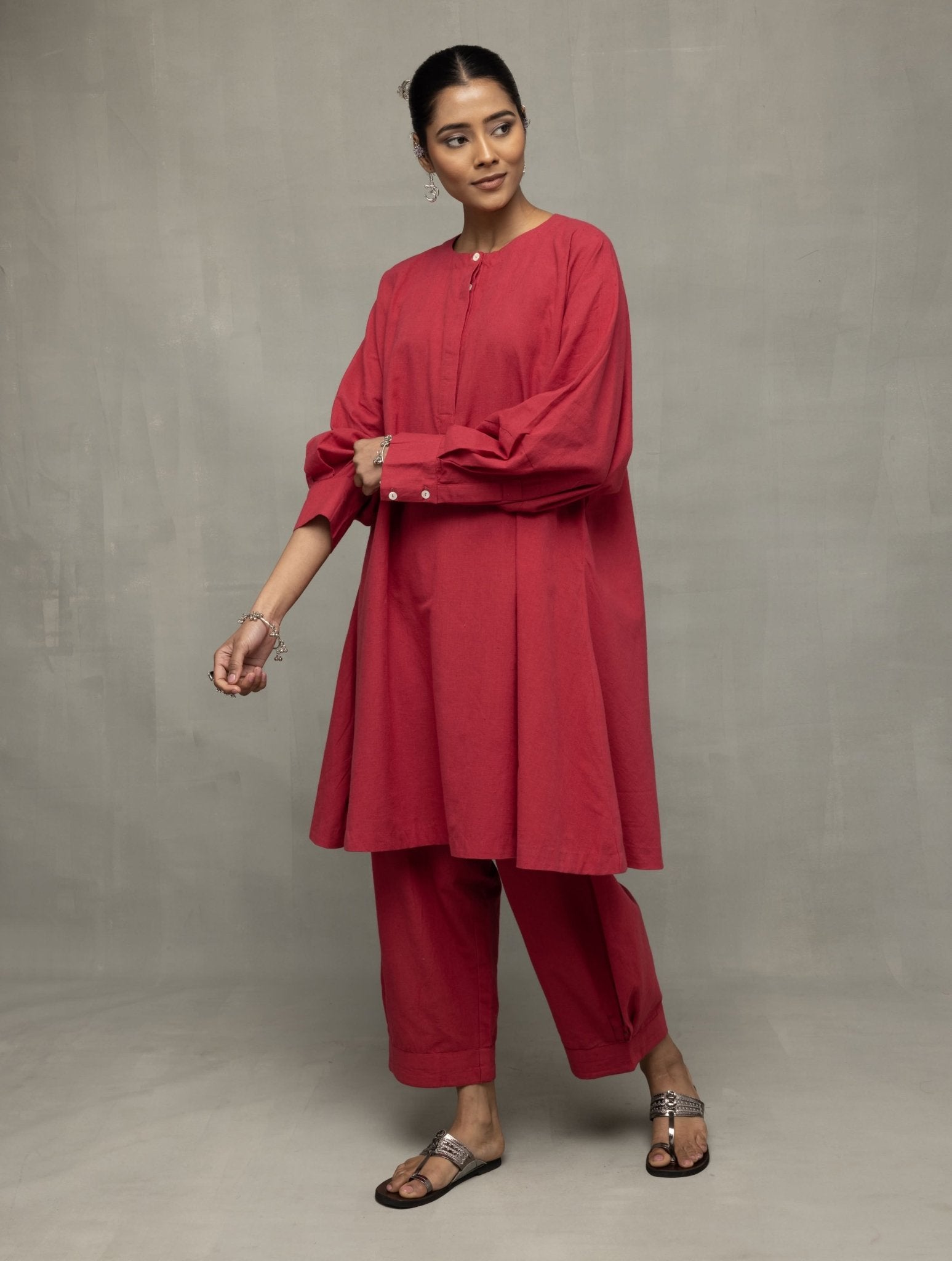 Crimson Pink Kala Cotton Oversized Co - ord Set - CiceroniKurta Set, Everyday WearSutra Art of Clothing