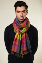 Crimson Red Madras Checks Peace Silk Scarf for Men - CiceroniScarfAeshaane
