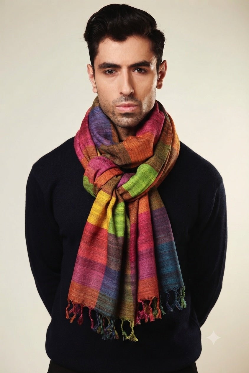 Crimson Red Madras Checks Peace Silk Scarf for Men - CiceroniScarfAeshaane