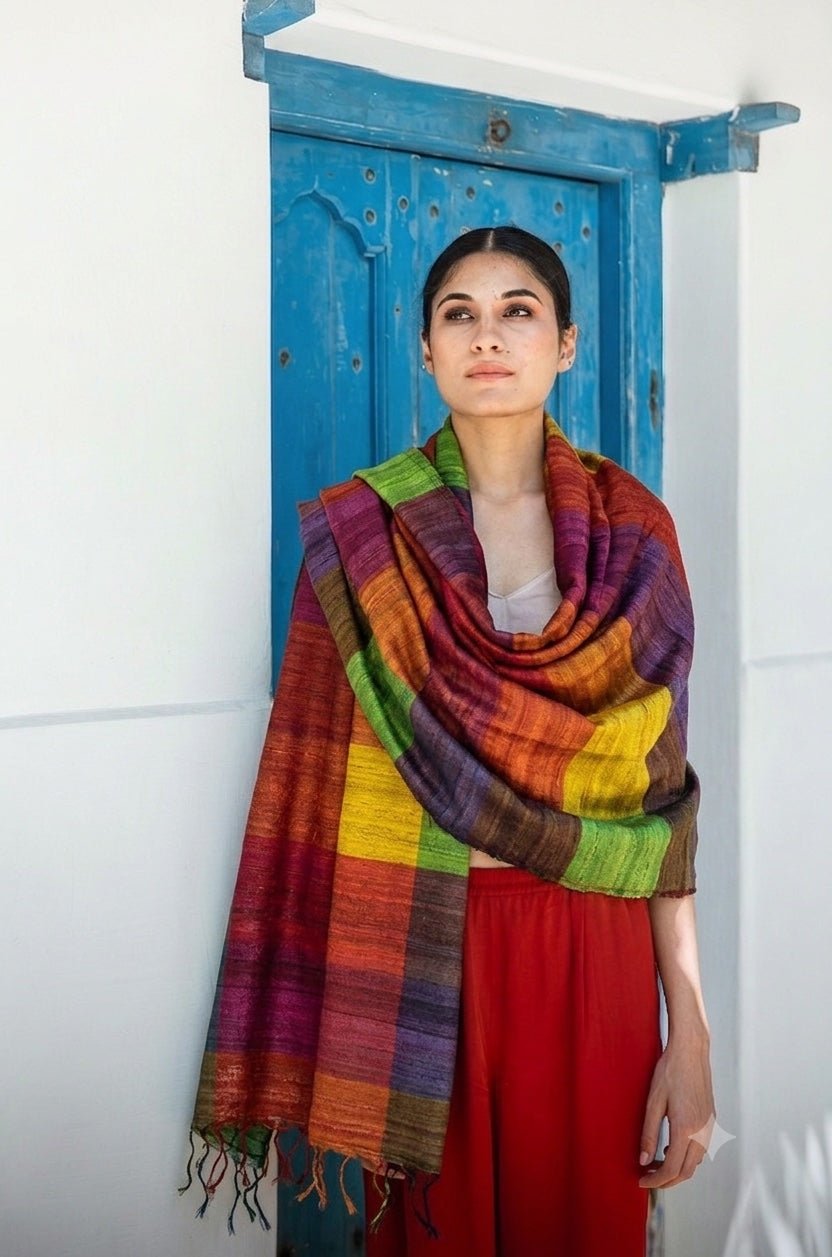 Crimson Red Madras Checks Peace Silk Scarf for Women - CiceroniScarfAeshaane