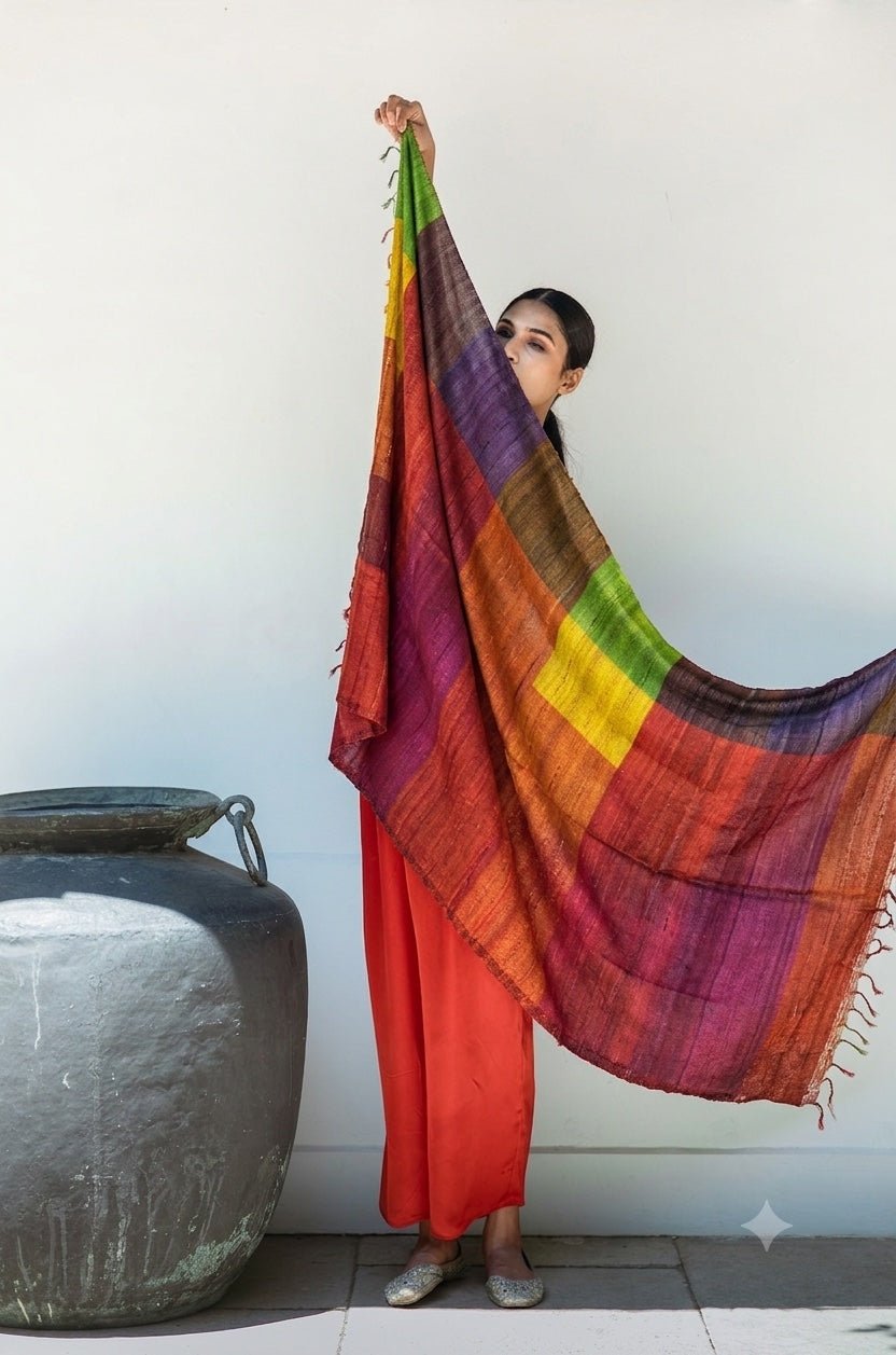 Crimson Red Madras Checks Peace Silk Scarf for Women - CiceroniScarfAeshaane