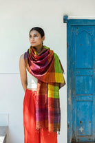 Crimson Red Madras Checks Peace Silk Scarf for Women - CiceroniScarfAeshaane