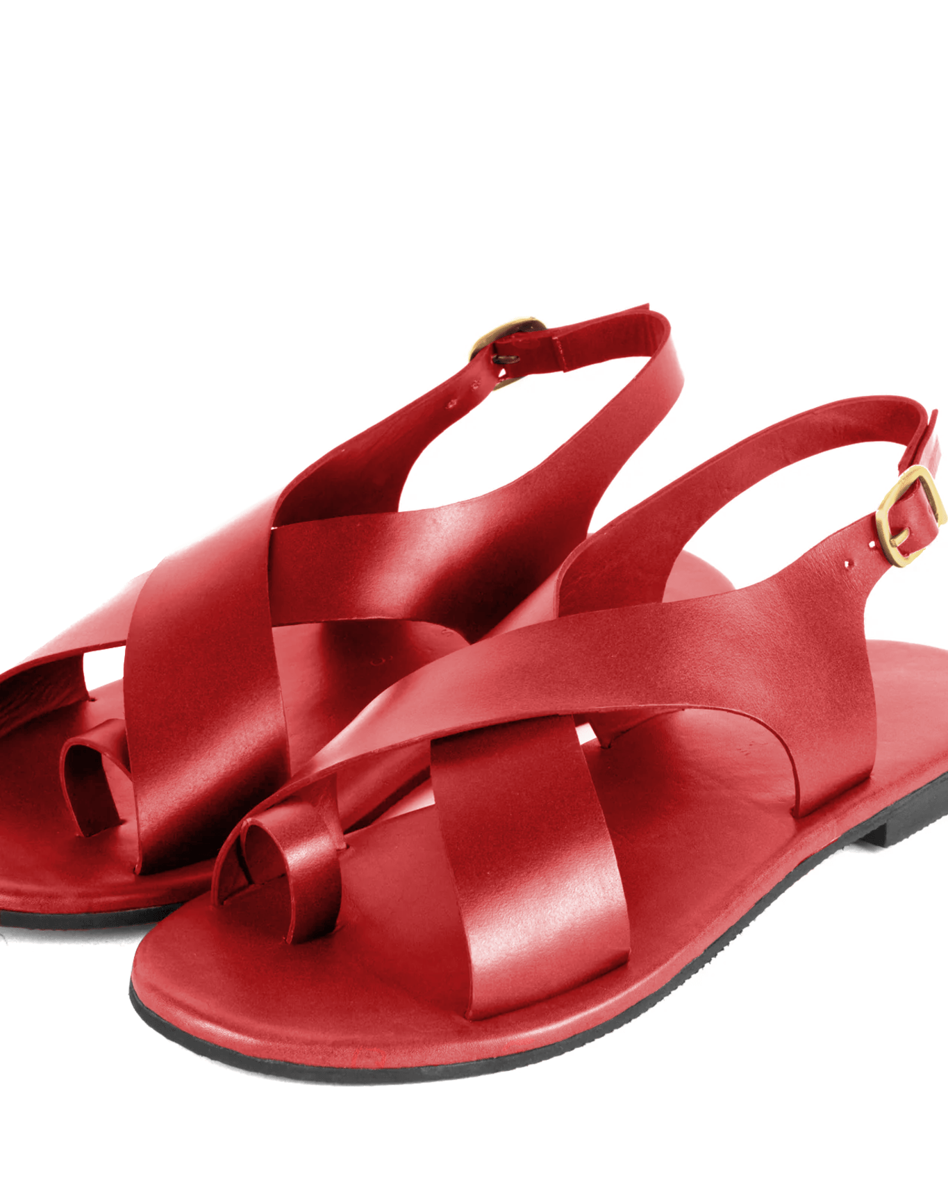 Crossover Strap Leather Women's Sandals - Cherry Red - CiceroniSandalsSlomotion