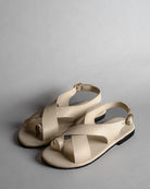 Crossover Strap Leather Women's Sandals - Ivory - CiceroniSandalsSlomotion